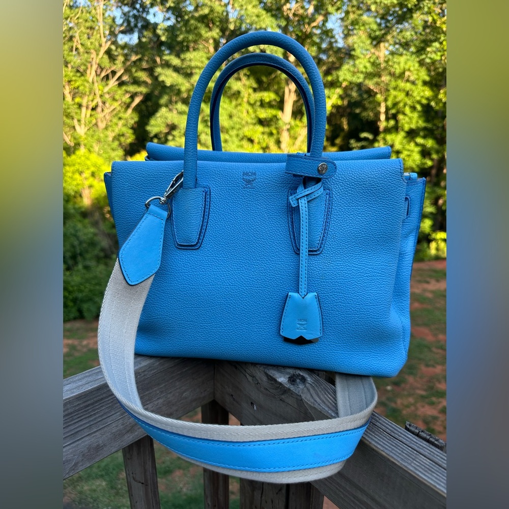 MCM Milla Medium Sky Blue Satchel